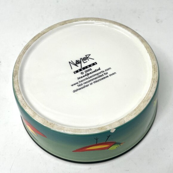 2005 MARY NAYLOR DESIGNS 6" Handpainted Cat Pet Food Bowl Birds Decorative - Picture 7 of 9